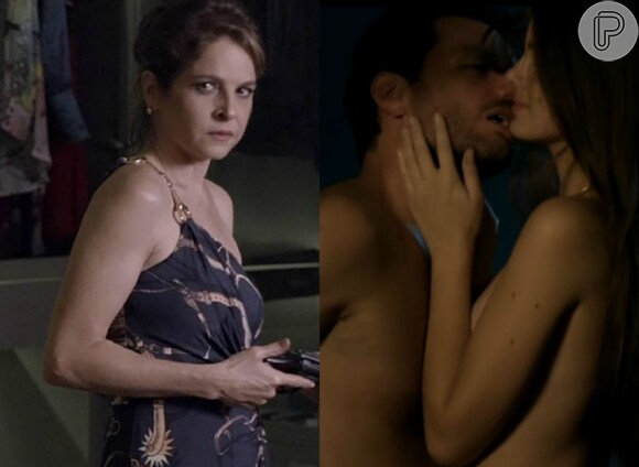 Carolina (Drica Moraes) vai flagrar Angel (Camila Queiroz) e Alex (Rodrigo Lombardi) na cama, trocando juras de amor