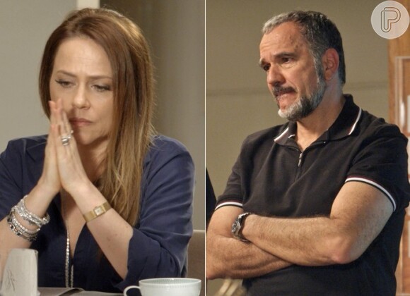 Lili (Vivianne Pasmanter) discute com Germano (Humberto Martins) por causa da prisão de Fabinho (Daniel Blanco), na novela 'Totalmente Demais'