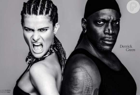 Isabeli Fontana e o brasileiro Derrick Green, cantor da banda Sepultura, em editorial da revista 'Vogue', inspirado no festival Rock in Rio 2013 e com os artistas que vão se apresentar lá