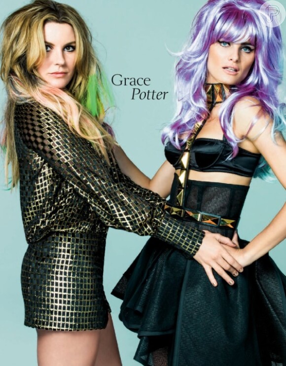 A cantora Grace Potter e a top model brasileira Isabeli Fontana em editorial da revista 'Vogue', inspirado no festival Rock in Rio 2013 e com os artistas que vão se apresentar lá