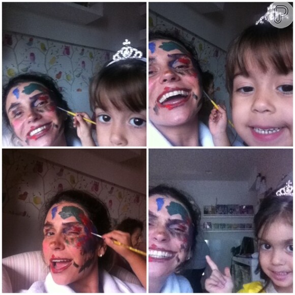 Giovanna Antonelli posa toda pintada pelas filhas, Antônia e Sofia, de seis anos. A atriz pulbicou a imagem no Instagram e se divertiu: 'Estou linda, kkkk'