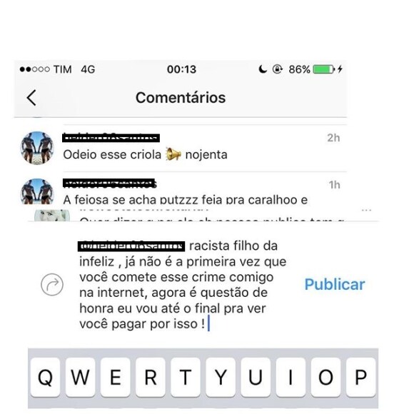 Ludmilla mostrou os ataques racistas sofridos em seu Instagram nesta segunda (23)