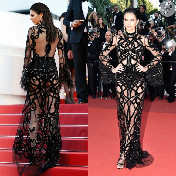 Kendall Jenner foi sensação do evento ao aparecer com um vestido Roberto Cavalli transparente