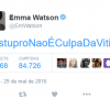 Emma Watson usou a hashtag 'Estupro não é culpa da vítima' em seu Twitter neste domingo, 29 de maio de 2016