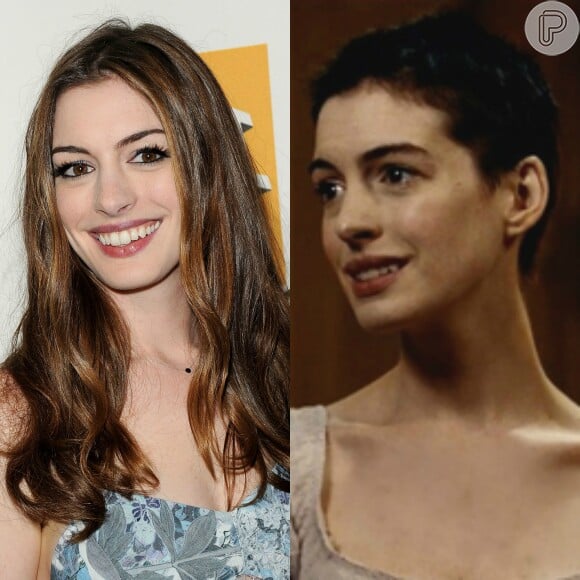 Anne Hathaway raspou os cabelos para o filme 'Os Miseráveis', que a rendeu o Oscar de Melhor Atriz Coadjuvante em 2013