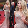 A atriz Blake Lively usou vestido metalizado Versace no Festival de Cannes, em 11 de maio de 2016