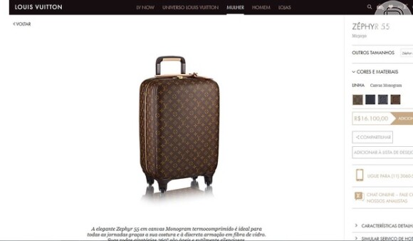 A mala da Louis Vuitton usada por Deborah Secco pode ser encontrada em no site da marca por R$ 16 mil