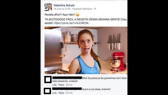 Valentina, do 'MasterChef Júnior', foi alvo de comentários de pedófilos nesta quinta-feira, dia 23 de junho de 2016