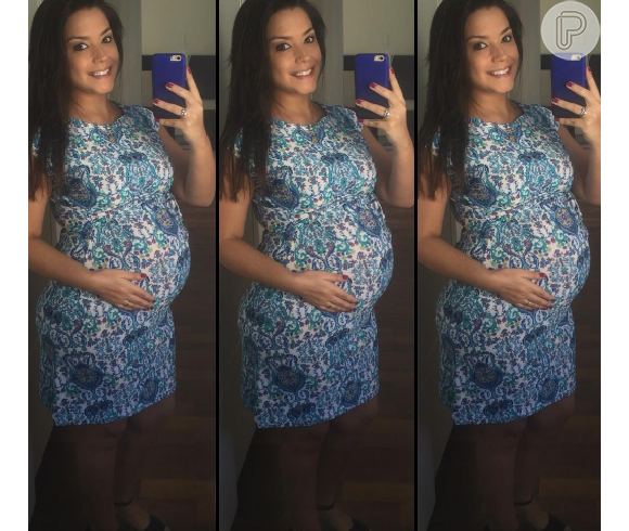 Thais Fersoza, grávida de Melinda, fruto do seu casamento com Michel Teló, escolheu um vestido azul para curtir o sábado de sol neste dia 02 de julho de 2016
