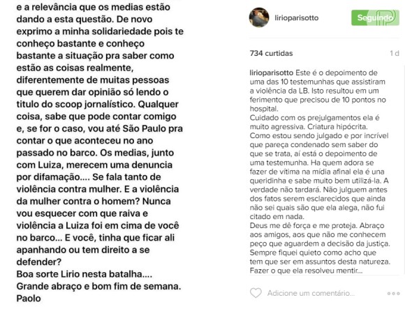 Lírio Parisotto acusou Luiza Brunet de agressão: 'Dez pontos no hospital'