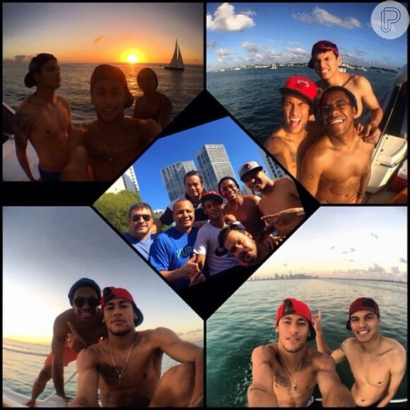 Neymar aproveita a folga em Miami, nos Estados Unidos, com os jogadores Thiago Silva e Robinho, em 18 de novmebro de 2013