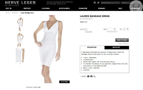 Na loja virtual da marca, é possível adquirir o vestido de Fernanda Lima, na versão em branco, por 880 dólares, cerca de R$ 3 mil reais, em 6 de dezembro de 2013 