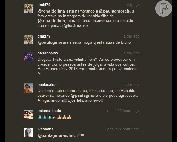 Um internauta, ao ver Paula Morais no fundo da imagem, aponta a DJ como nova namorada de Ronaldo em comentário no Instagram