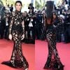 Com vestido Roberto Cavalli, Kendall Jenner deixou o sutiã bege e a hot pants preta à mostra e a dúvida sobre o uso de sutiã no festival de Cannes, em maio de 2016