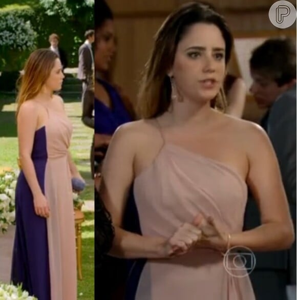 Esse vestido longo de um ombro só que a Malu (Fernanda Vasconcelos) usou no casamento de Charlene (Mayana Neiva) é da Animale e também foi bastante procurado pelos telespectadores