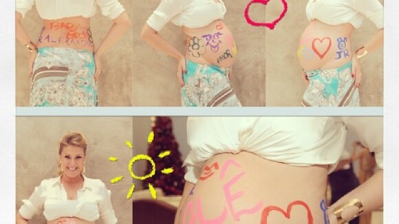 Ana Hickmann, grávida, exibe barrigão de 8 meses todo pintado: 'Bom dia'