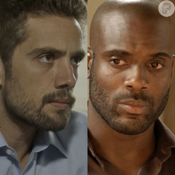 César (Rafael Cardoso), com ciúmes de Sinhá (Laura Cardoso), mata o parceiro João Amaro (Rafael Zulu) com tiro, na novela 'Sol Nascente'
