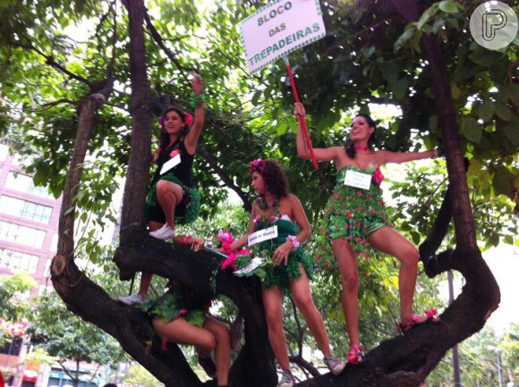 As integrantes do Bloco das Trepadeiras saem no Carnaval do Rio vestidas como plantas