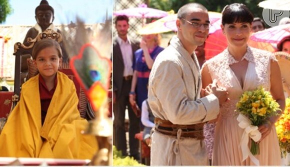 Pérola (Mel Maia) celebrou o casamento de Matilde (Fabiula Nascimento) e Sonan (Caio Blat), em 'Joia Rara'