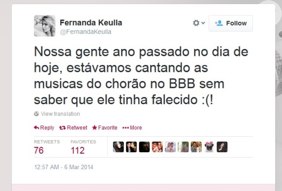 Fernanda Keulla usa o seu Twitter para homenagear Chorão