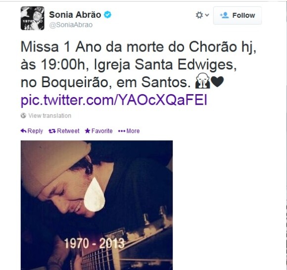 Sonia Abrão avisa que morte de Chorão será lembrada em missa, em Santos