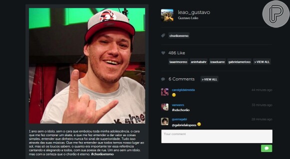 O ator Gustavo Leão relembra a morte de Chorão em seu Instagram