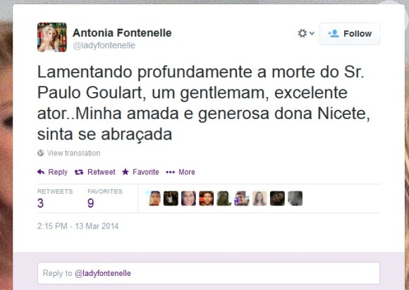 Antonia Fontenelle fica triste com a notícia da morte de Paulo Goulart