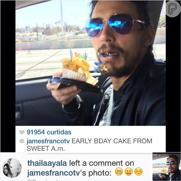 James Franco come cupcake no dia do aniversário de Thaila Ayala e recebe comentário da atriz