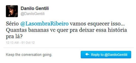 Danilo Gentili ofereceu banana no Twitter para um internauta negro