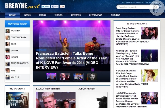 'Breathe Cast' é um site de música gospel que dá notícias de TV