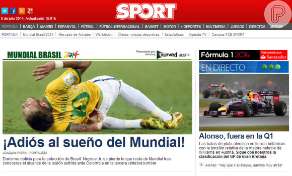 O espanhol 'Sport' lamentou a saída do atacante da seleção brasileira: 'Adeus ao sonho do Mundial', destacou