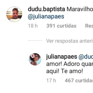 Juliana Paes recebe elogio do marido, Carlos Eduardo Baptista