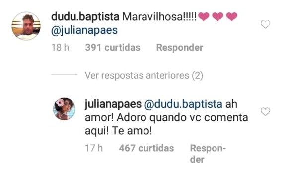 Juliana Paes recebe elogio do marido, Carlos Eduardo Baptista