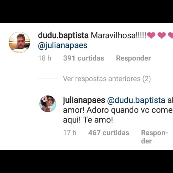 Juliana Paes recebe elogio do marido, Carlos Eduardo Baptista