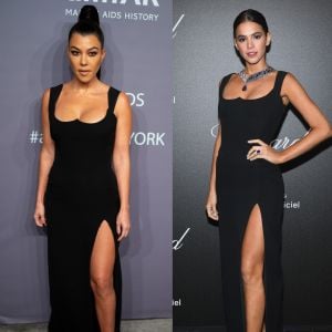 Kourtney Kardashian repetiu look já usado por Bruna Marquezine para ir ao baile beneficente da amfAR, em Nova York, nos Estados Unidos, nesta quarta-feira, 06 de fevereiro de 2019