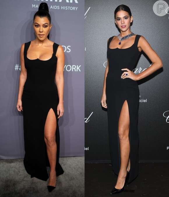 Kourtney Kardashian repetiu look já usado por Bruna Marquezine para ir ao baile beneficente da amfAR, em Nova York, nos Estados Unidos, nesta quarta-feira, 06 de fevereiro de 2019