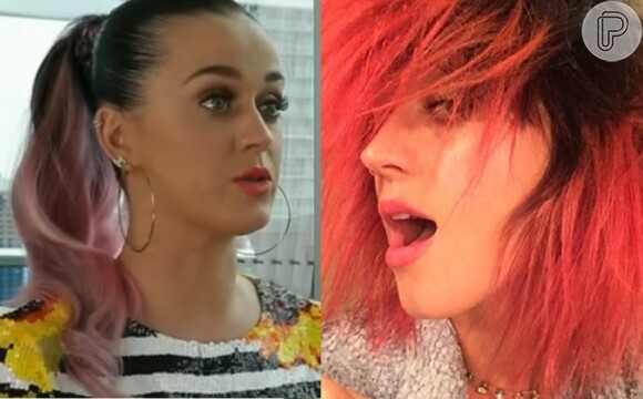 Katy Perry usava os fios longos com as pontas rosas. Em setembro, a cantora postou uma foto em sua conta no Instagram em que aparece com os cabelos vermelhos. Ela se inspirou no personagem Animal, do desenho 'Os Muppets'