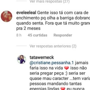 Tatá Werneck responde fã sobre barriga no Instagram