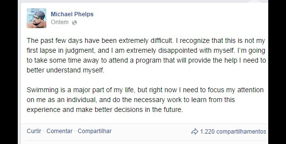 Michael Phelps usou seu perfil oficial no Facebook para anunciar a decisão
