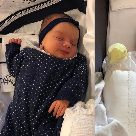 Thaeme Mariôto já contou que a filha, Liz, não dorme com luvinhas, por isso coloca meias na mãozinha da bebê
