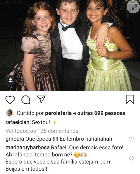 Marina Ruy Barbosa deixou comentário em foto de infância com ator e Bruna Marquezine