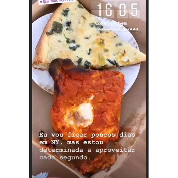 Bruna Marquezine come pizza ao chegar a Nova York