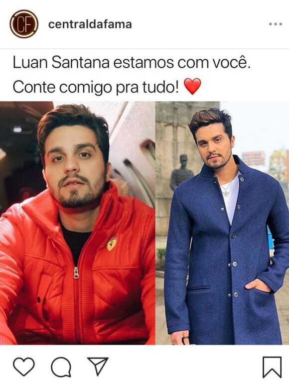 Luan Santana é defendido no Instagram da Central da Fama, nesta quinta-feira, dia 13 junho de 2019