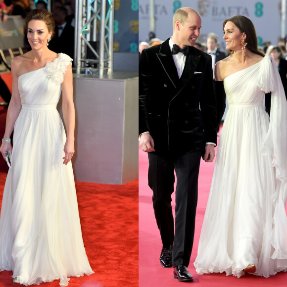 Vestido longo e fluido em branco foi usado por Kate Middleton em anos diferentes no BAFTA