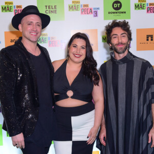 Paulo Gustavo posa com Mariana Xavier (Marcelina) e Rodrigo Pandolfo (Juliano) na pré-estreia do filme 'Minha Mãe é Uma Peça 3' em cinema de São Paulo