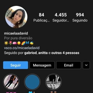 Anitta é uma das seguidoras da irmã de Gabriel David na web