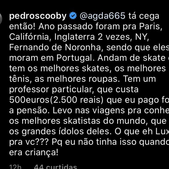 Pedro Scooby responde seguidores sobre pensão dos filhos