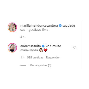 Andressa Suita, mulher de Gusttavo Lima, elogia versão de Marília Mendonça de nova música do artista