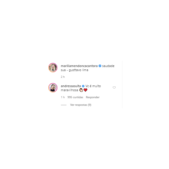 Andressa Suita, mulher de Gusttavo Lima, elogia versão de Marília Mendonça de nova música do artista