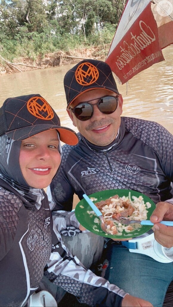 Maraisa mostra almoço com Fabrício Marques durante pesca esportiva em resort em Goiás